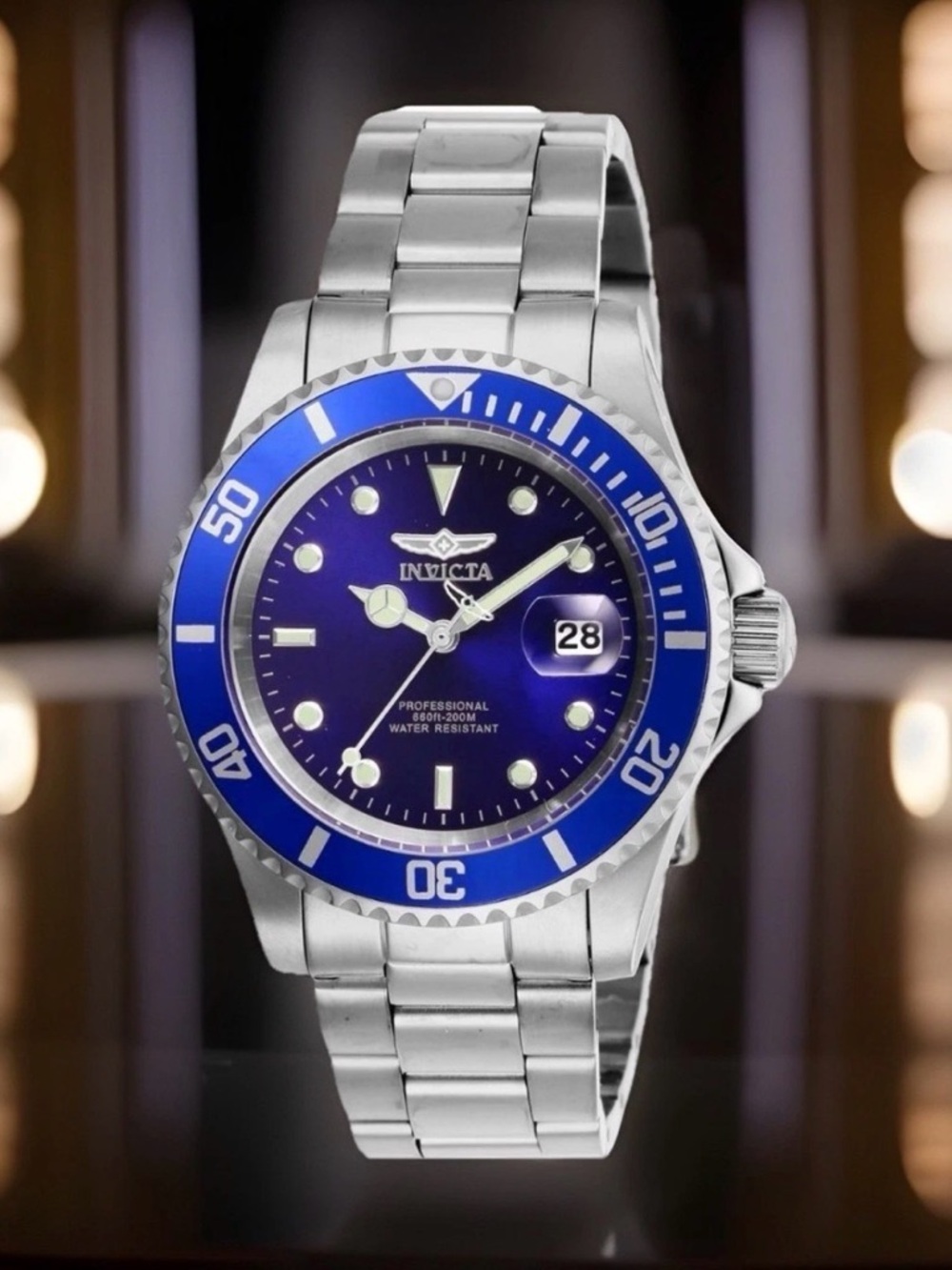 Invicta Pro Diver 40 MM  Watch Blue Dial, Stainless Steel, Uni-Directional Bezel